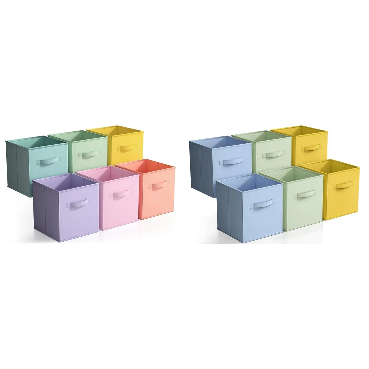 11 Inch Cube Storage Bins Bundle - Set Of 6 Pastel Rainbow Bins & Set Of 6 Blue,