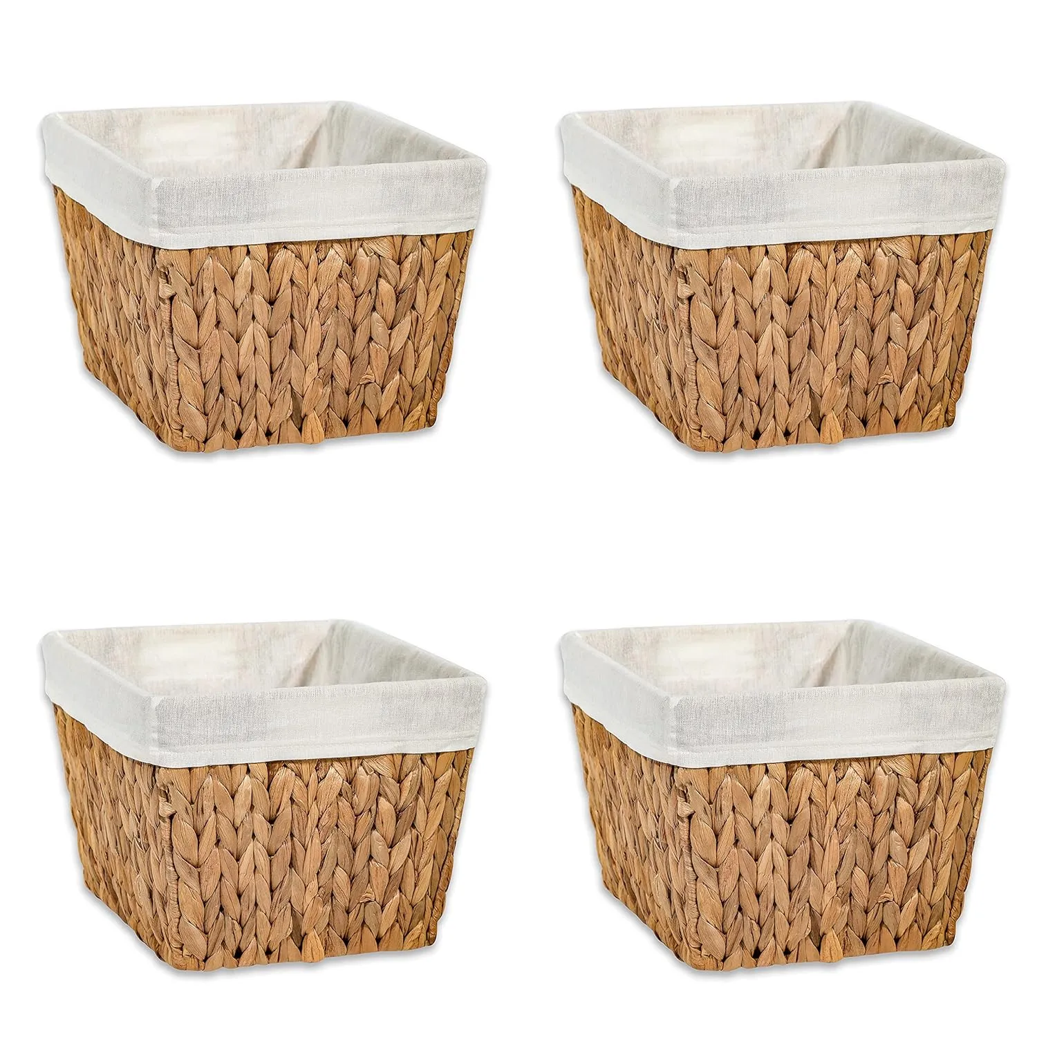 11.5" Hyacinth Storage Basket With Handles And Fabric Liner Rectangular (Set Of