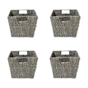 11.5" Hyacinth Storage Basket With Handles, Rectangular (Set Of 4, Gray)