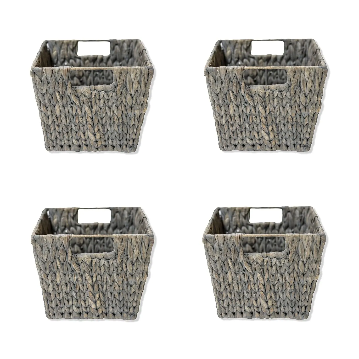 11.5" Hyacinth Storage Basket With Handles, Rectangular (Set Of 4, Gray)