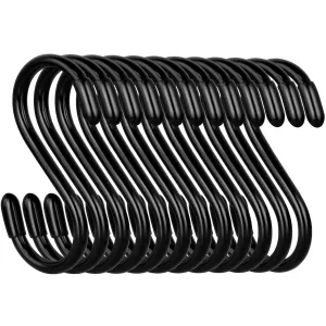 12 Pack Black S Hooks, 3 Inch Vinyl Coated S Hooks For Closet Hanging Heavy Duty