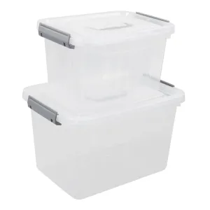 12 Quart & 6 Quart Latch Storage Box Bin With Handle, 2 Packs, Clear
