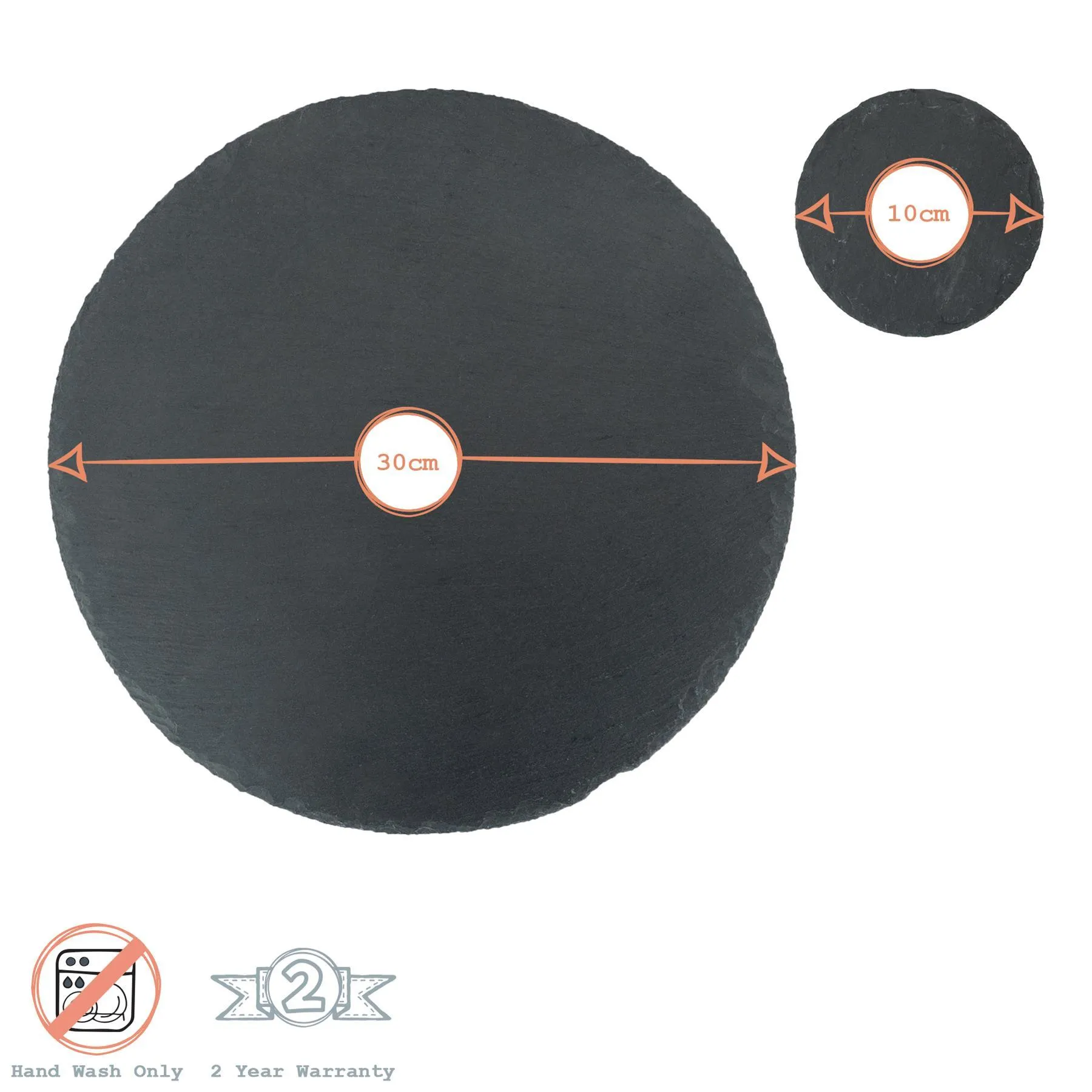 12pc Black Round Slate Placemats & Coasters Set - By Argon Tableware