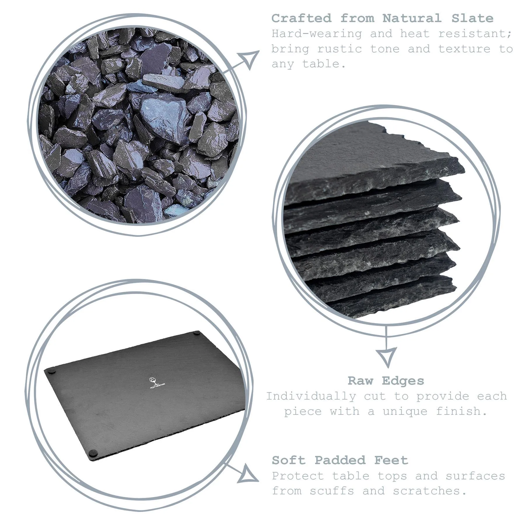 12pc Black Round Slate Placemats & Coasters Set - By Argon Tableware