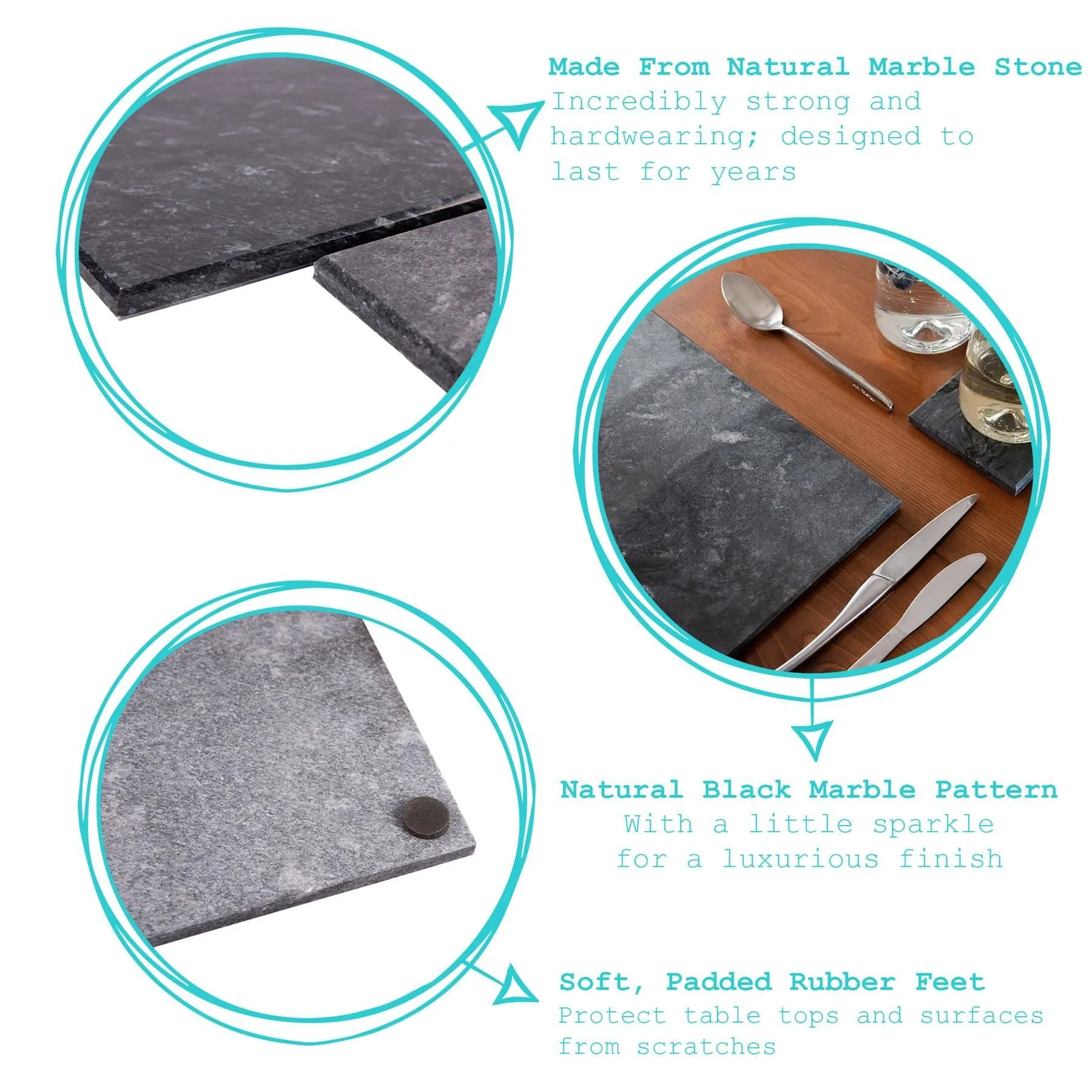 12pc Marble Placemats & Square Coasters Set - By Argon Tableware