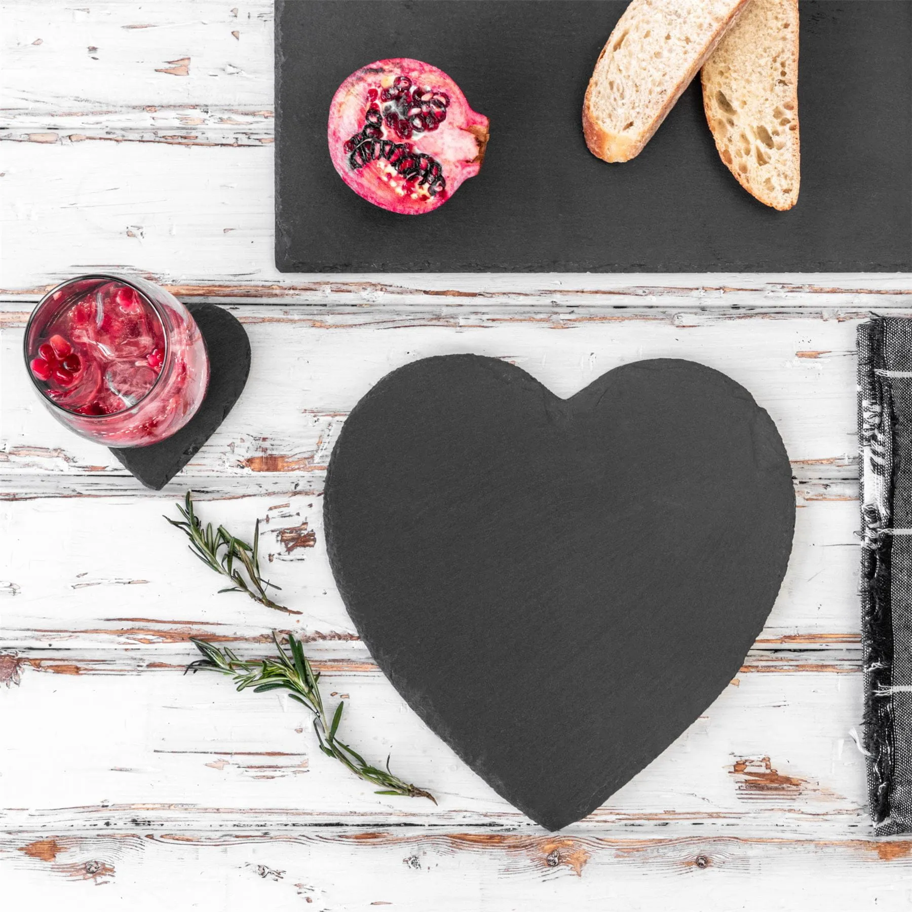 13pc Black Heart Slate Placemats Set - By Argon Tableware