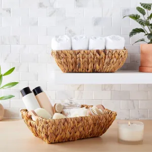 2 Pack Woven Hyacinth Storage Baskets with Handles for Shelves, 14.5x10.5x4 In