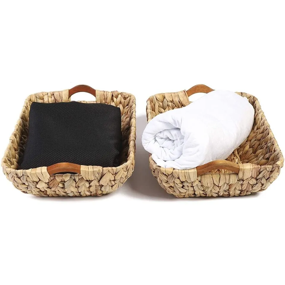 2 Pack Woven Hyacinth Storage Baskets with Handles for Shelves, 14.5x10.5x4 In