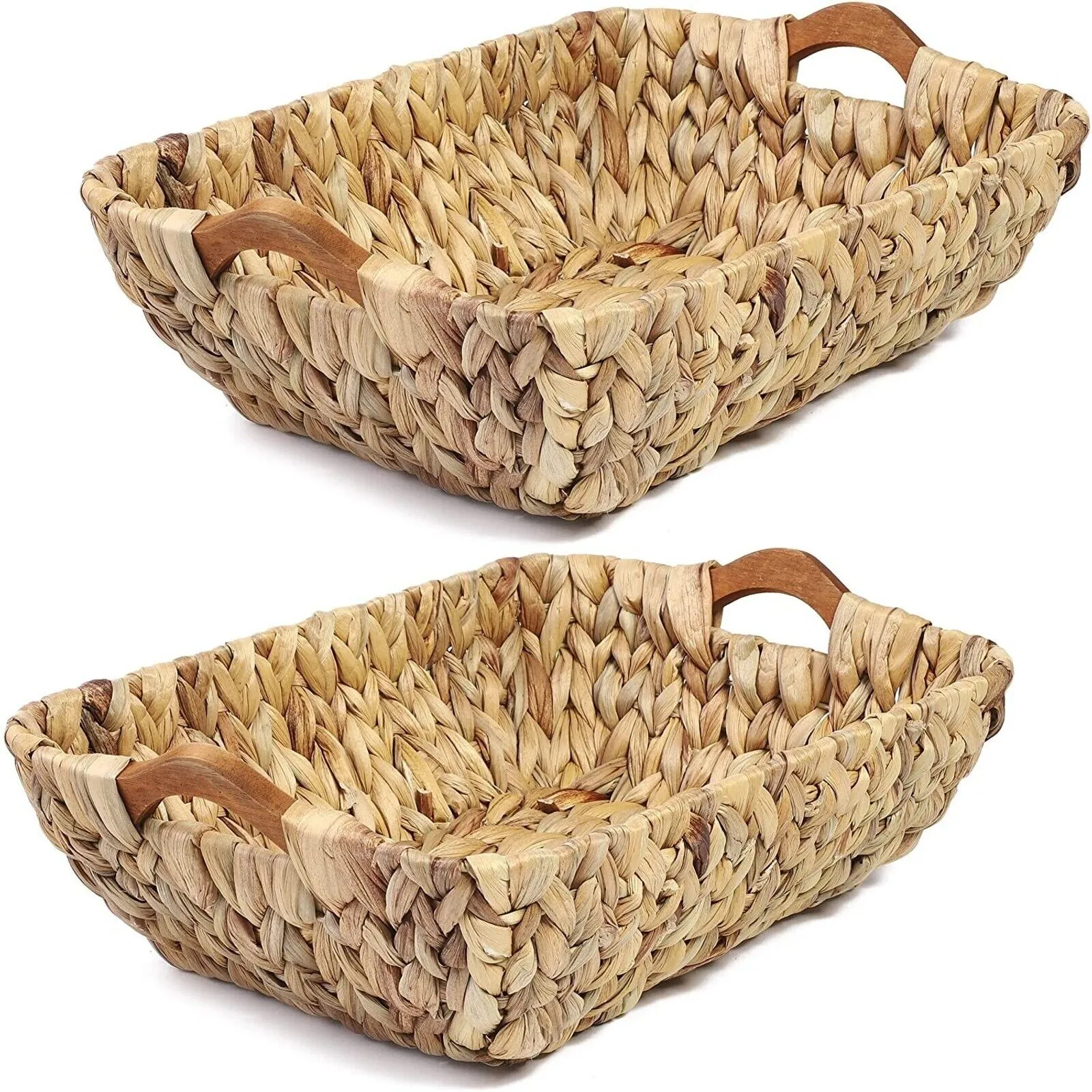 2 Pack Woven Hyacinth Storage Baskets with Handles for Shelves, 14.5x10.5x4 In