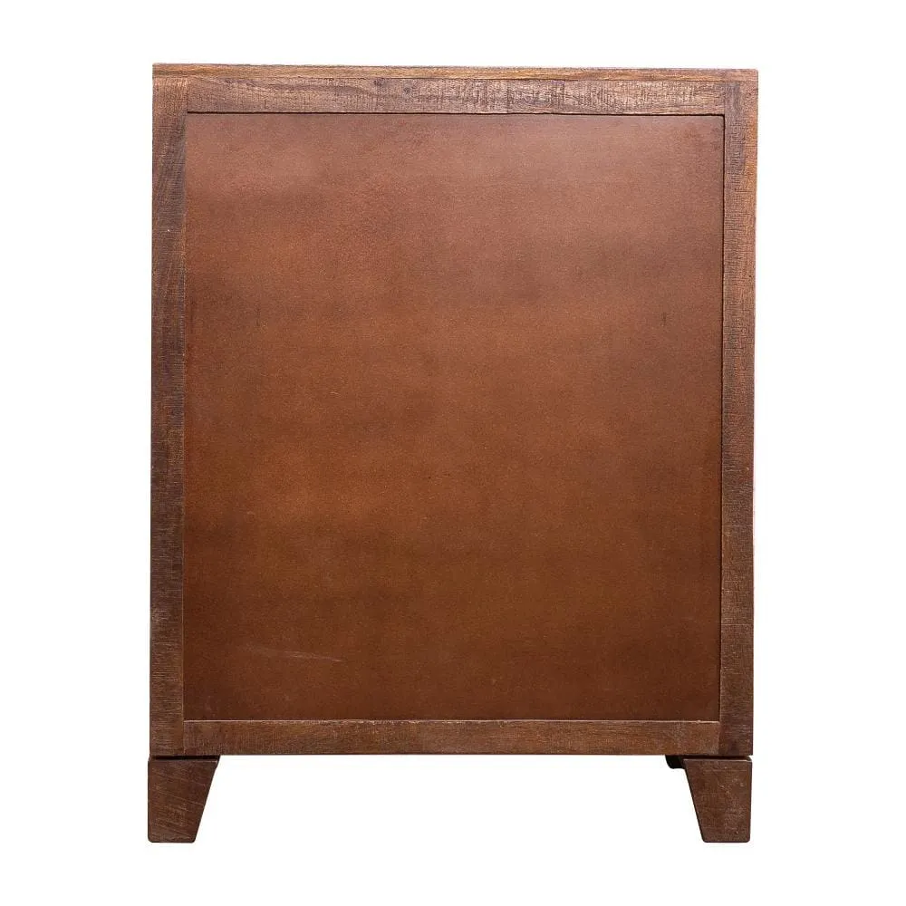 35 Inch 3 Drawer Mango Wood 15 Bottle Wine Accent Cabinet with 1 Door Storage, Brown By The Urban Port