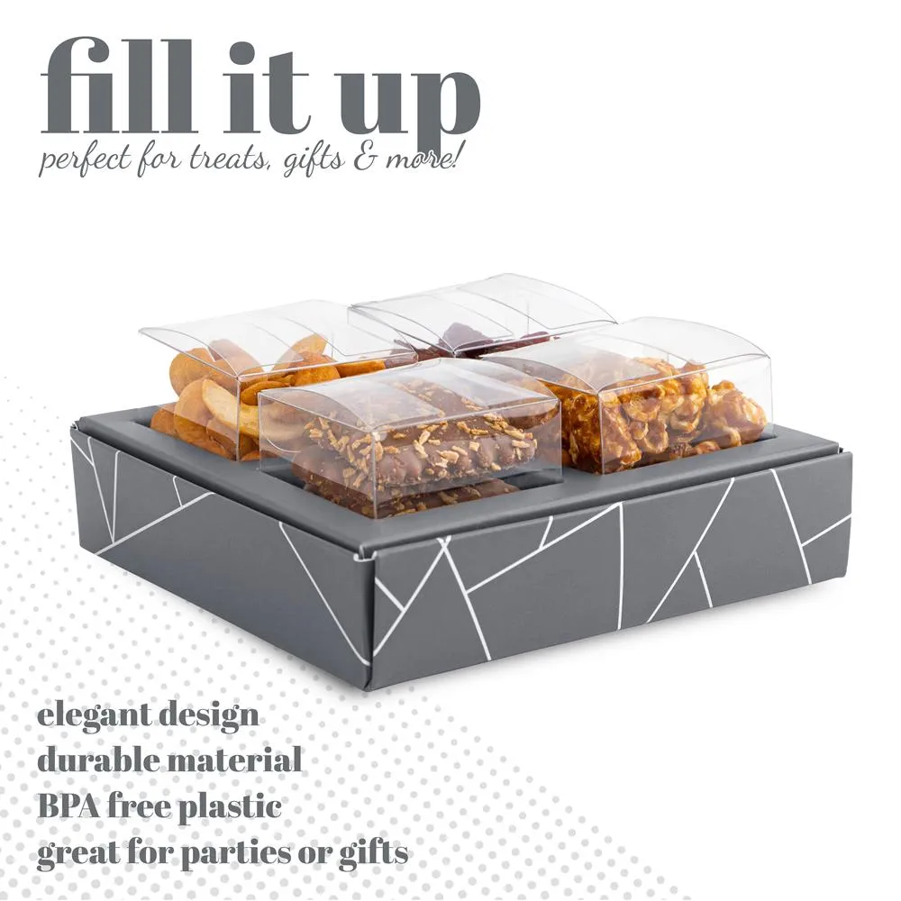 4 Square Shaped Clear Boxes With Square Tray Gray 5.4" X 5.45" X 1.2" - 12 Pack