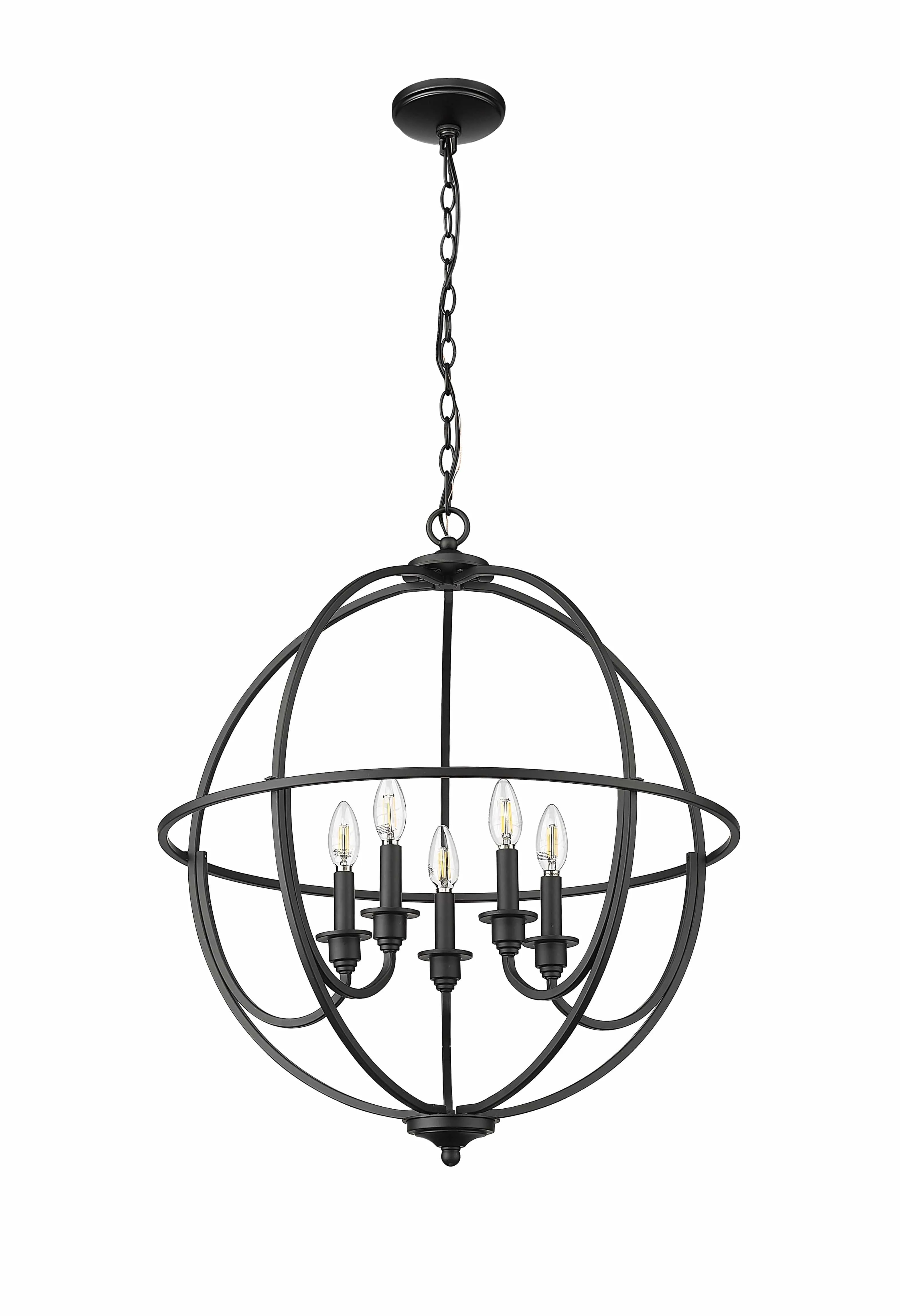 5 Lamps Artemis Chandelier - Matte Black - White Fabric Shade - 24in Diameter - E12 Candelabra Base