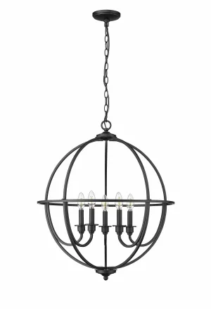 5 Lamps Artemis Chandelier - Matte Black - White Fabric Shade - 24in Diameter - E12 Candelabra Base
