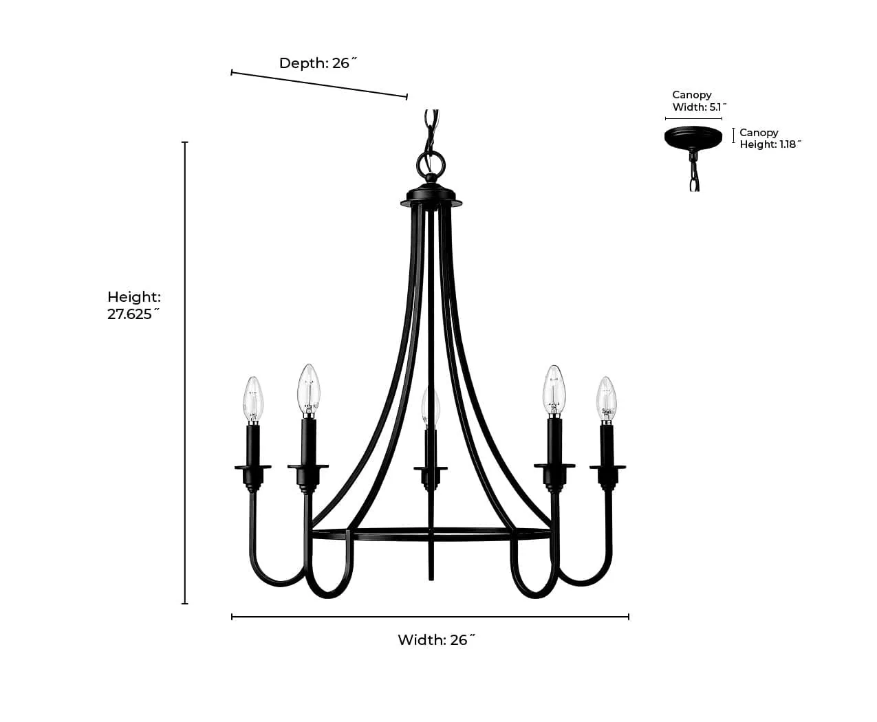 5 Lamps Artemis Chandelier - Polished Nickel - White Fabric Shade - 26in Diameter - E12 Candelabra Base
