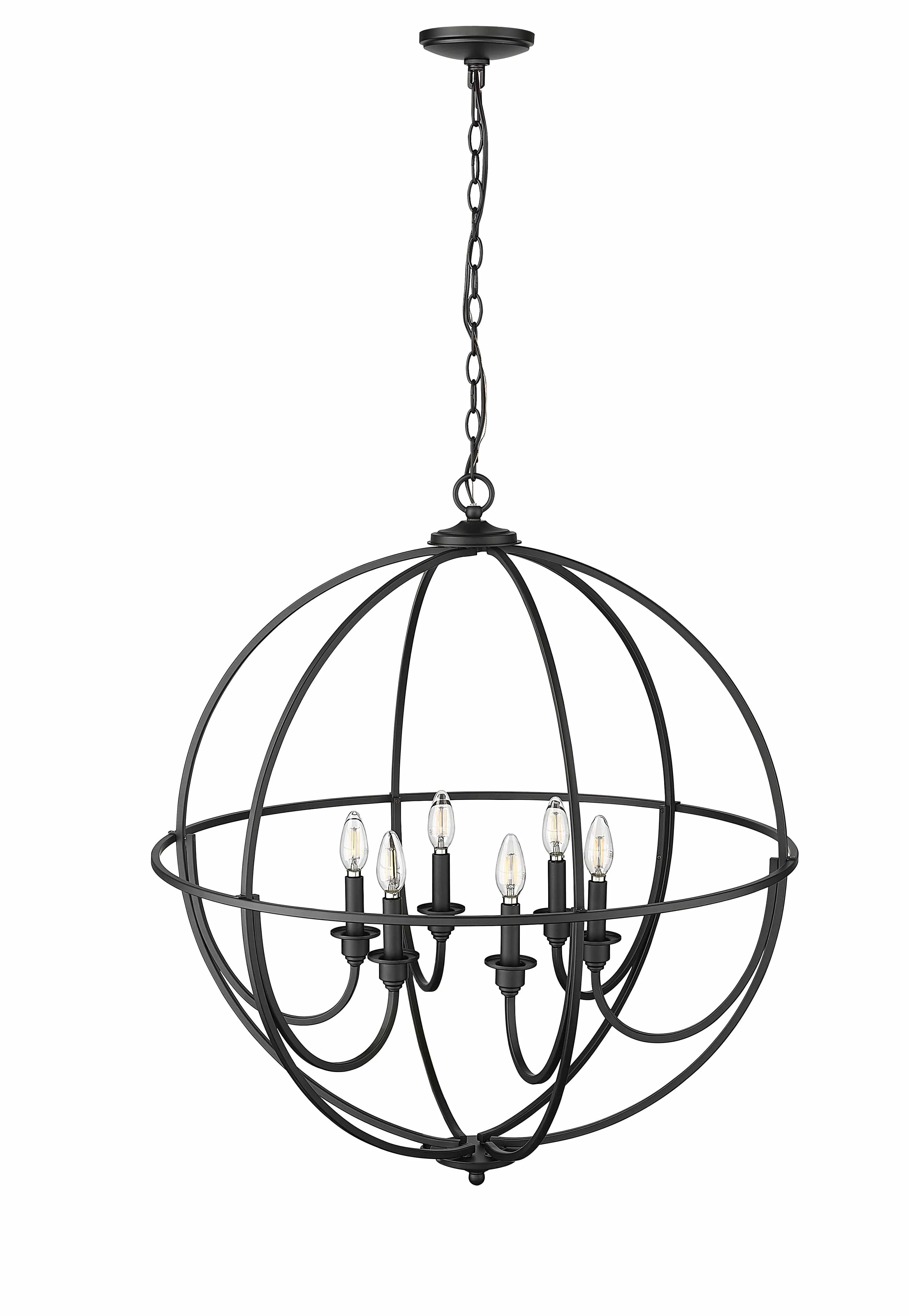 6 Lamps Artemis Chandelier - Matte Black - White Fabric Shade - 30in Diameter - E12 Candelabra Base