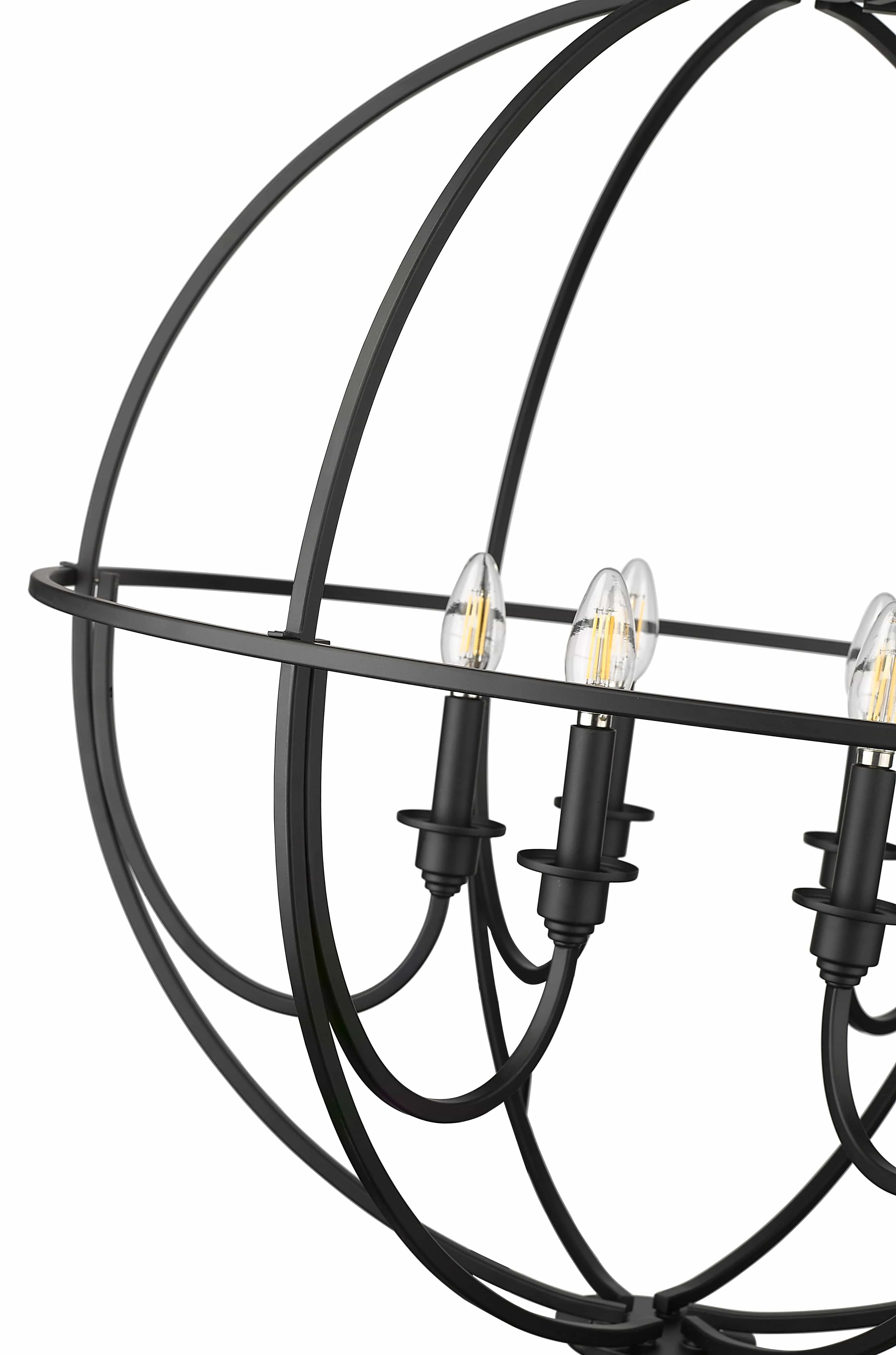 6 Lamps Artemis Chandelier - Matte Black - White Fabric Shade - 30in Diameter - E12 Candelabra Base