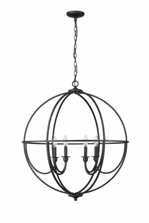 6 Lamps Artemis Chandelier - Matte Black - White Fabric Shade - 30in Diameter - E12 Candelabra Base