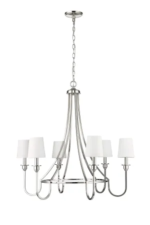 6 Lamps Artemis Chandelier - Polished Nickel - 30in Diameter - E12 Candelabra Base