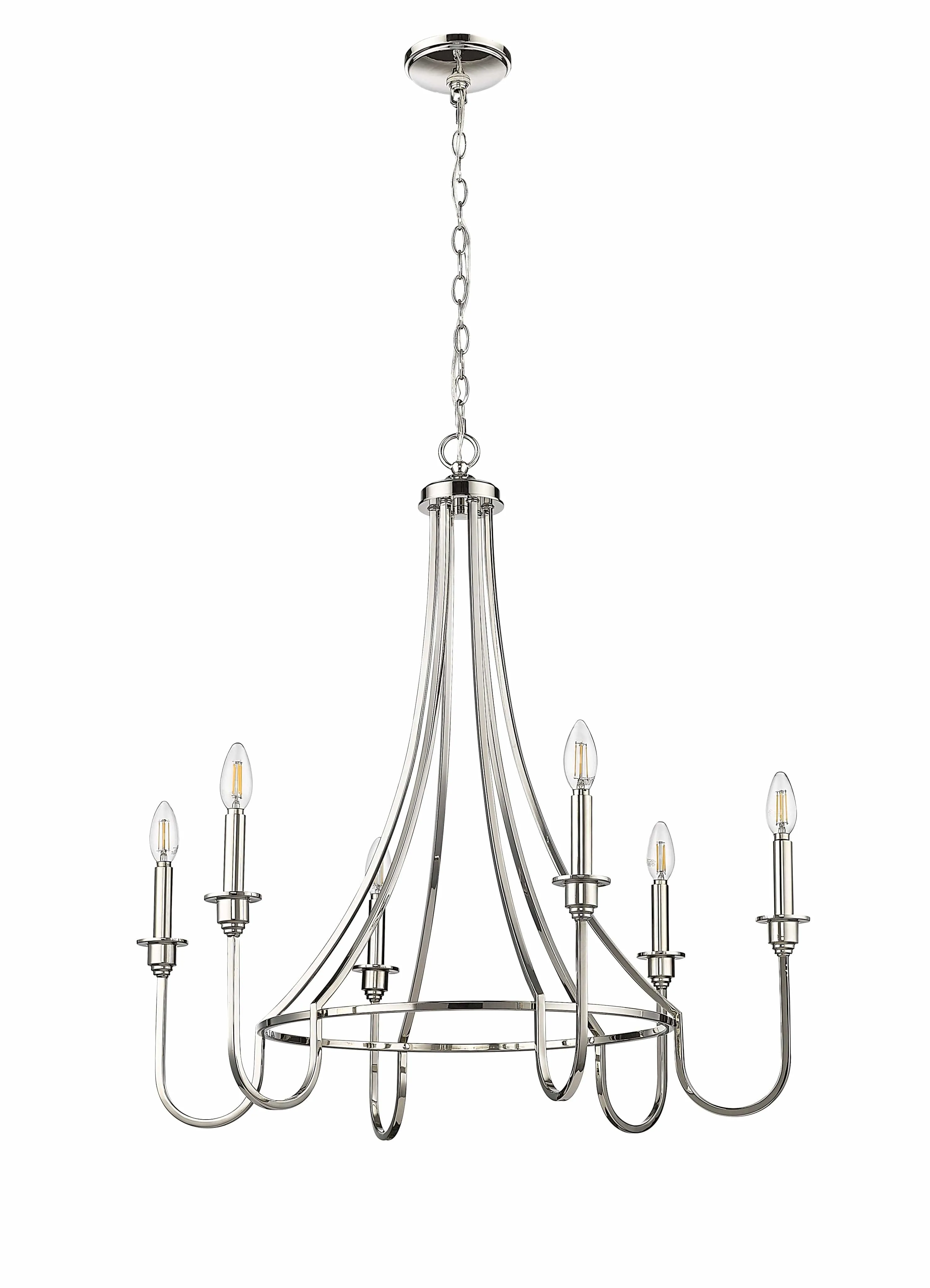 6 Lamps Artemis Chandelier - Polished Nickel - 30in Diameter - E12 Candelabra Base