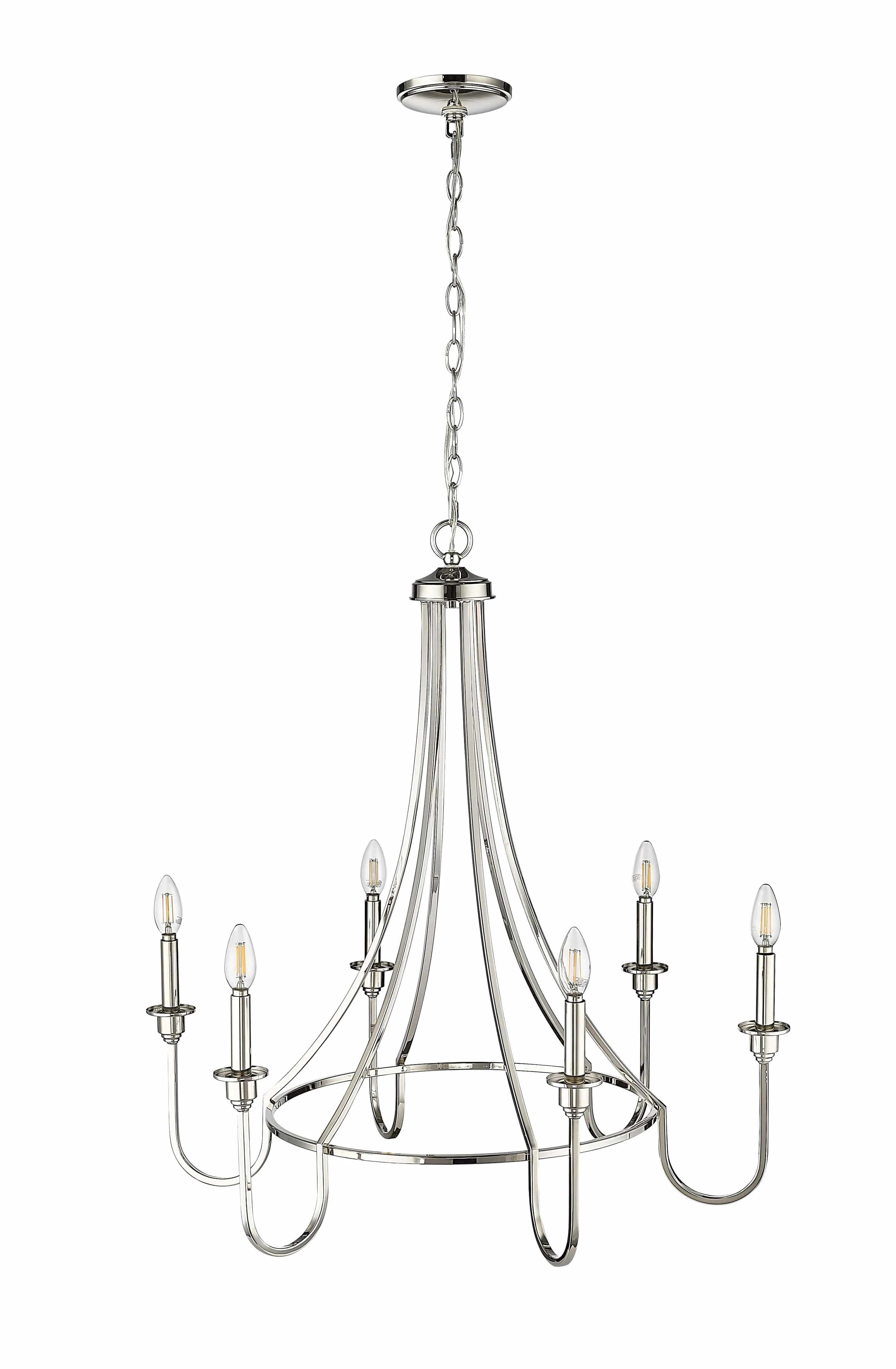 6 Lamps Artemis Chandelier - Polished Nickel - 30in Diameter - E12 Candelabra Base