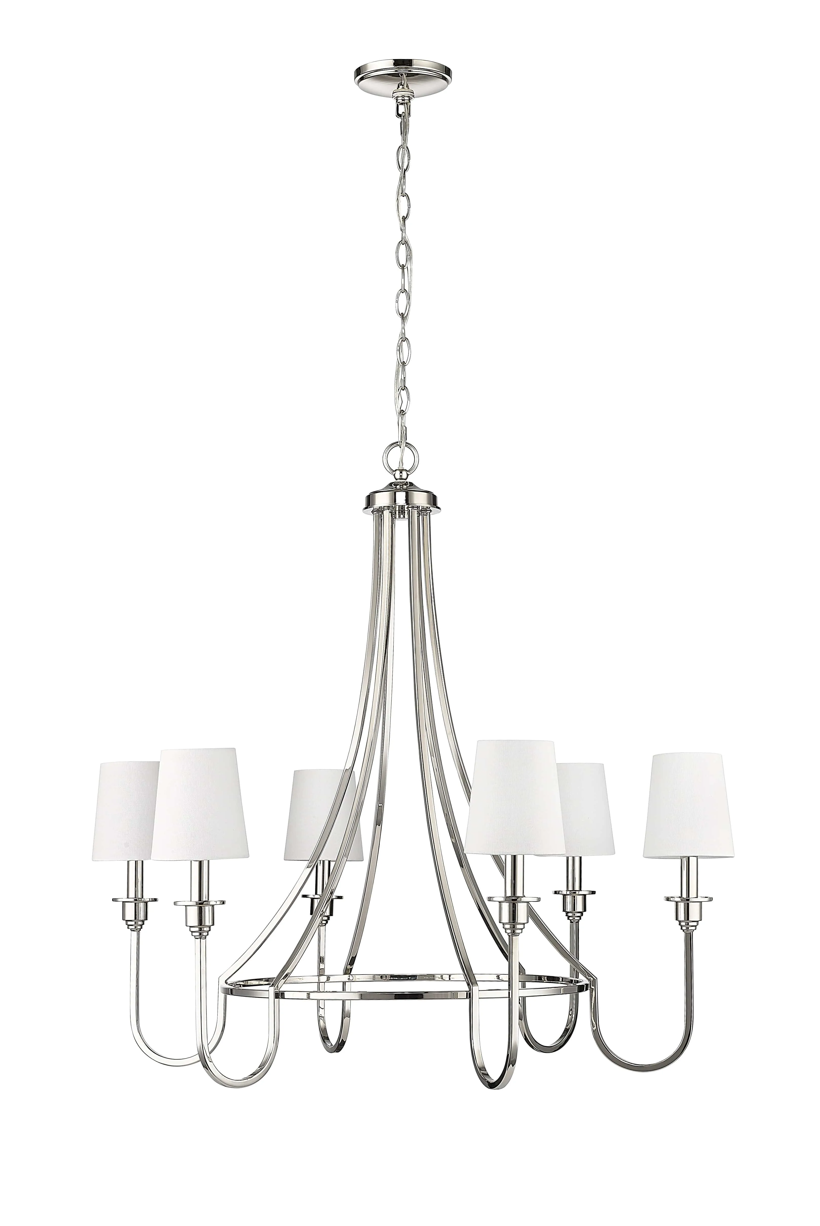 6 Lamps Artemis Chandelier - Polished Nickel - 30in Diameter - E12 Candelabra Base