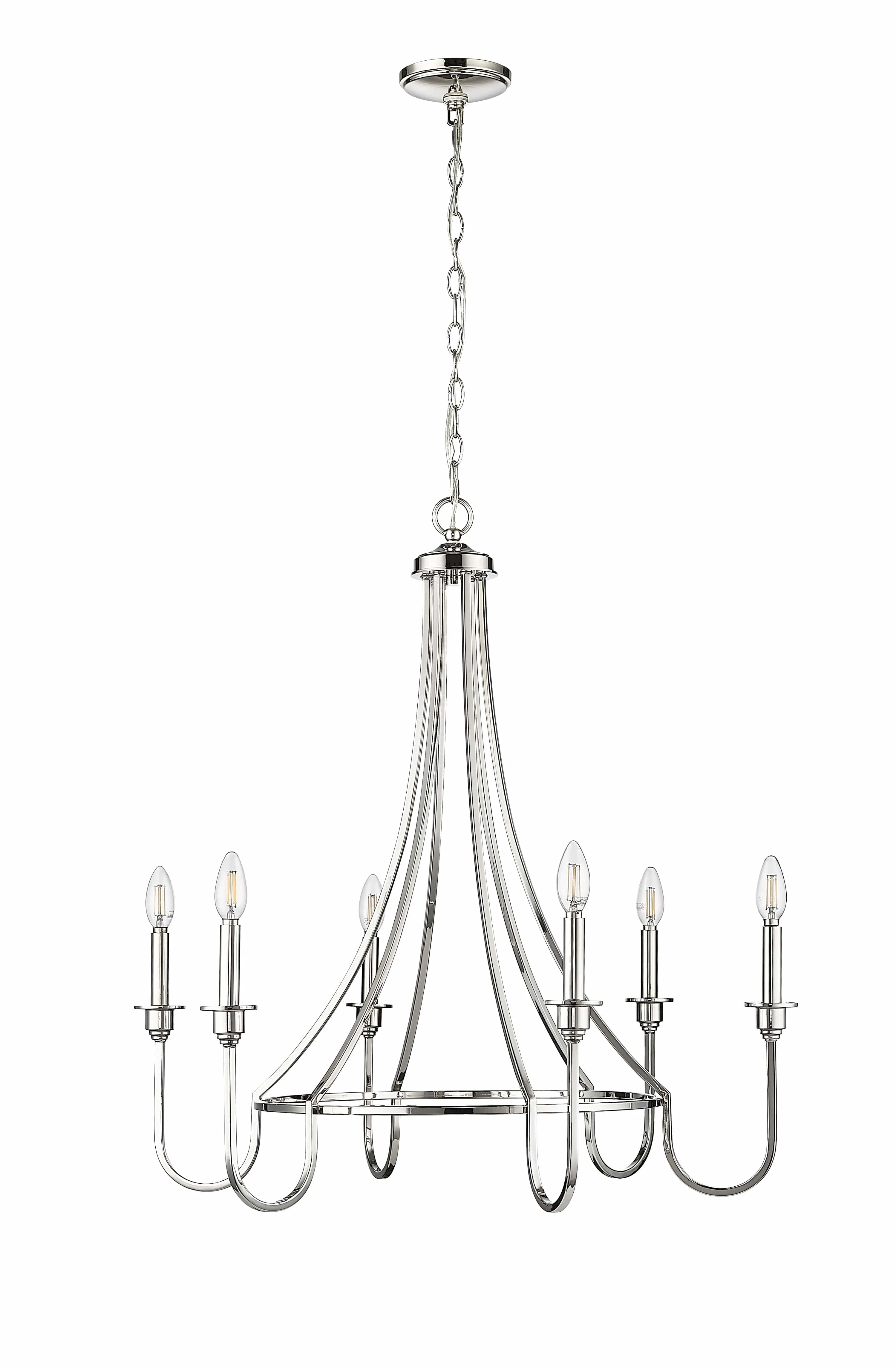 6 Lamps Artemis Chandelier - Polished Nickel - 30in Diameter - E12 Candelabra Base