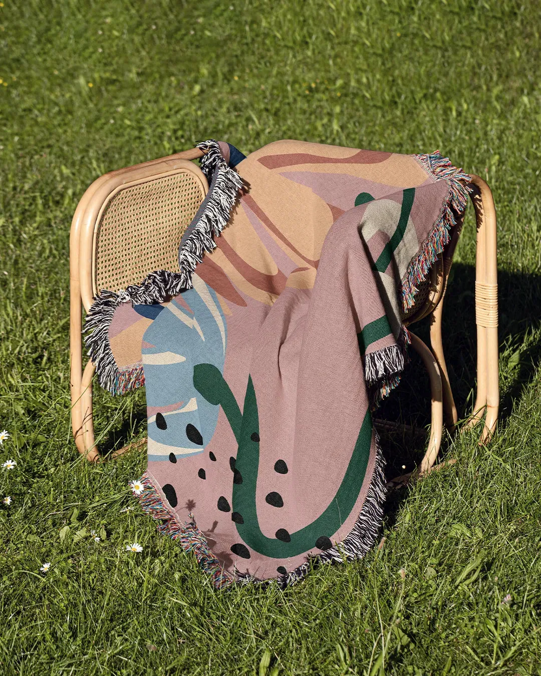 Abstract Floral Pink Cotton Woven Throw Blanket