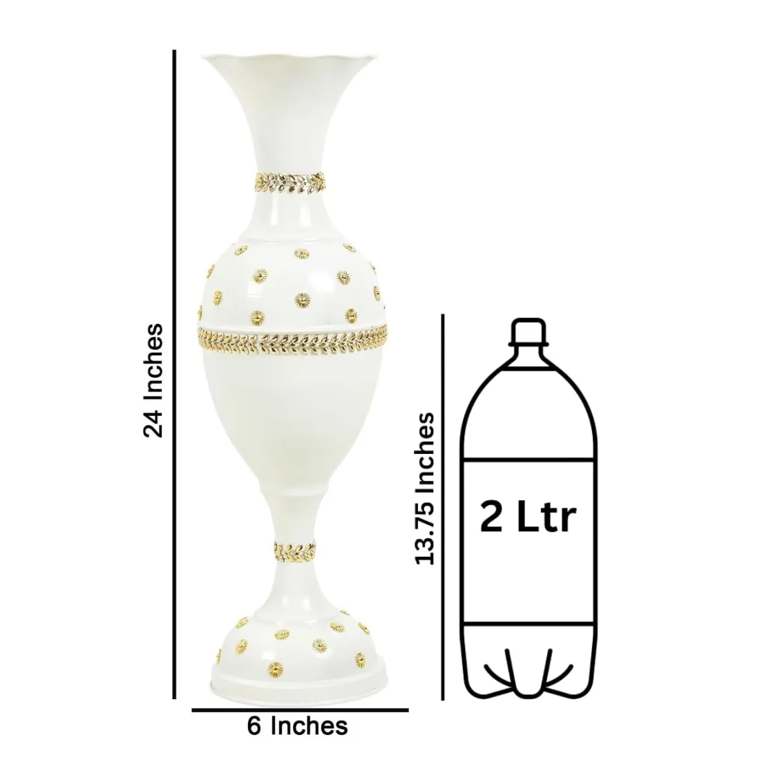 AdiCollar Flower Vase Big Size for Living Room Corner - 24 Inches Long - White Star - Pack of 1