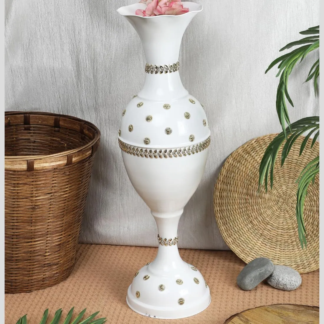 AdiCollar Flower Vase Big Size for Living Room Corner - 24 Inches Long - White Star - Pack of 1