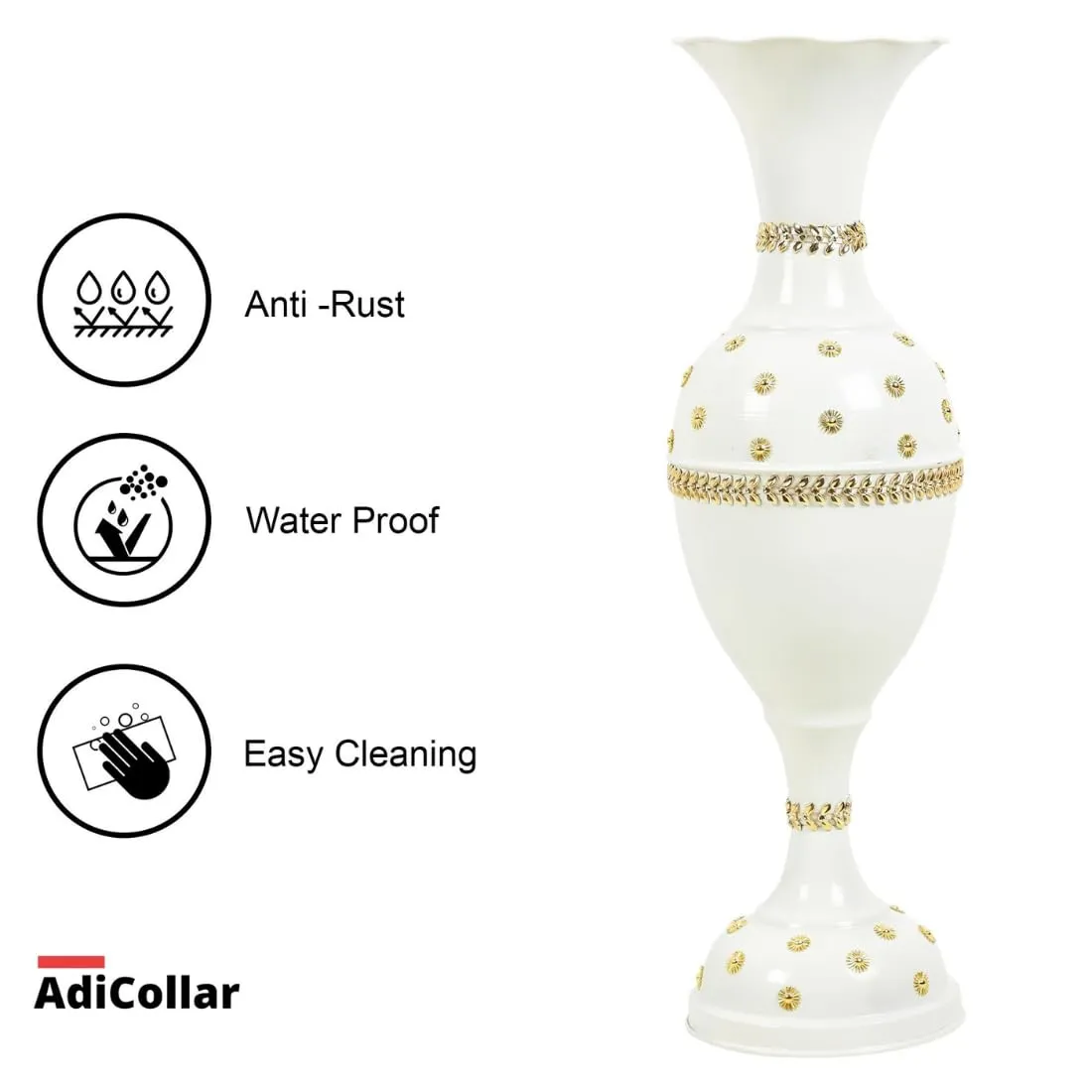 AdiCollar Flower Vase Big Size for Living Room Corner - 24 Inches Long - White Star - Pack of 1