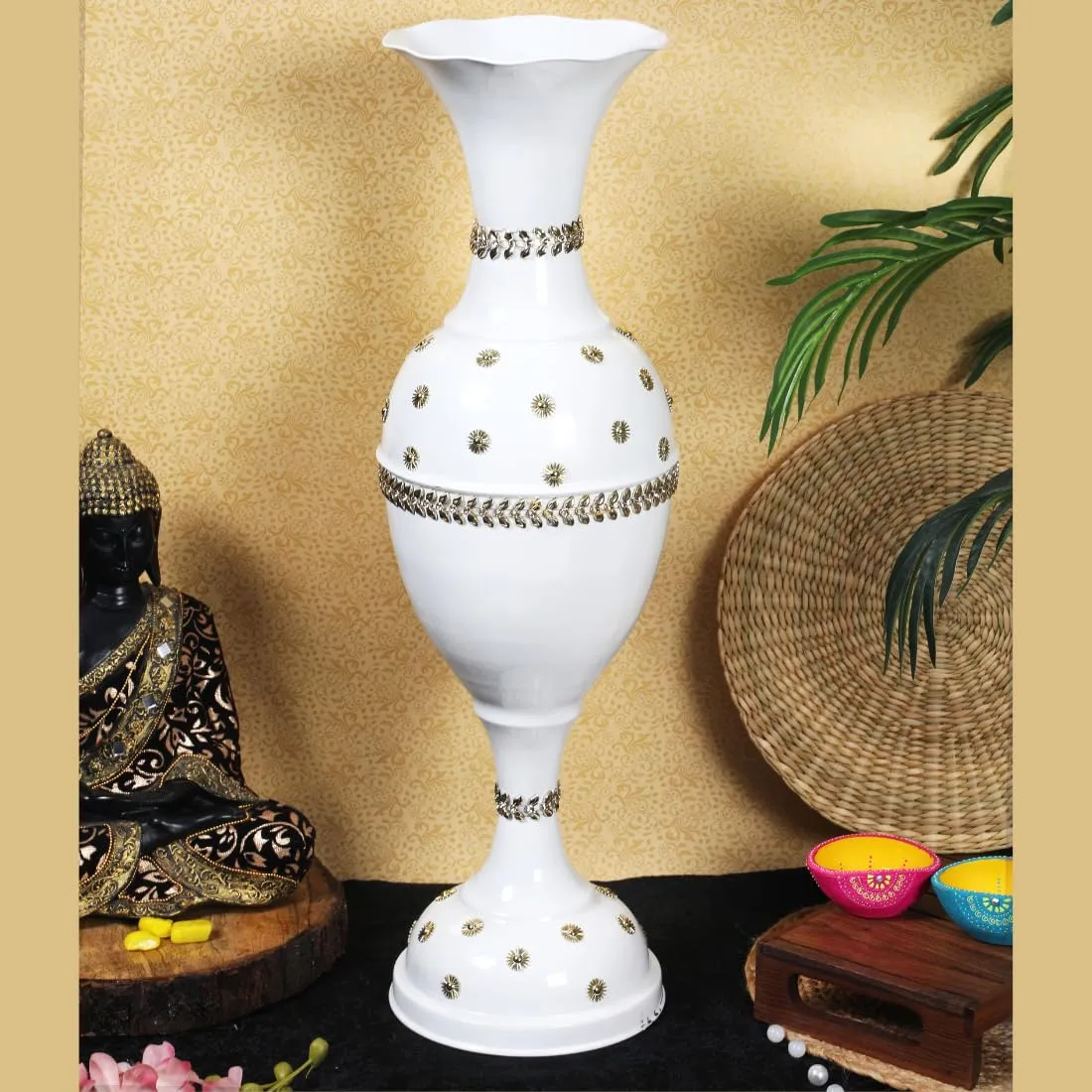 AdiCollar Flower Vase Big Size for Living Room Corner - 24 Inches Long - White Star - Pack of 1