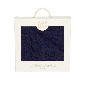 All 4 Ella Knitted Blanket - Navy