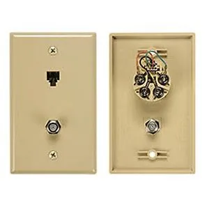 Allen Tel AT1029-4F Flush Mount Combination Wall Jack, Ivory