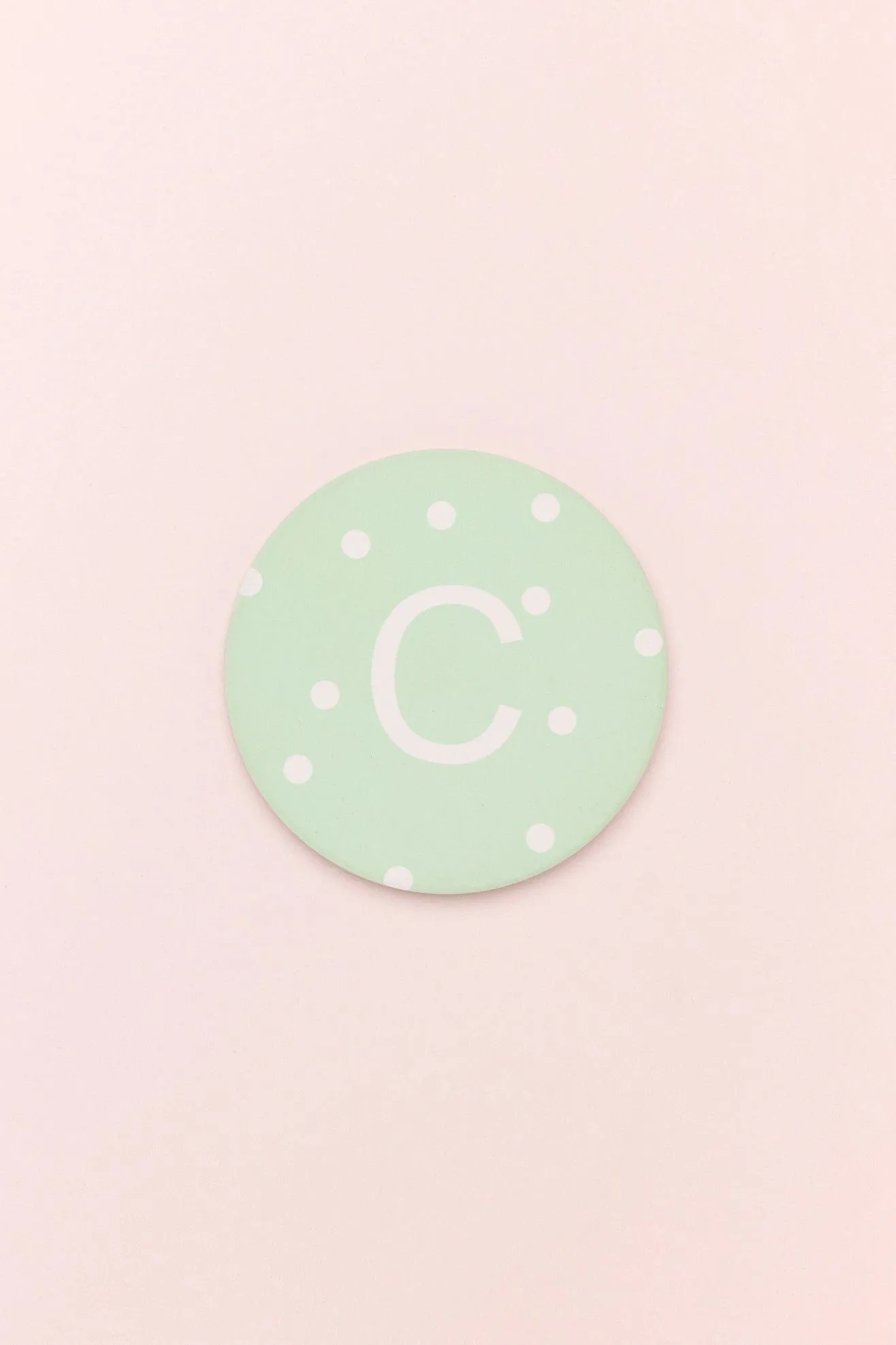Alphabet Personalized Initials Ceramic White Polka Dot Anti Slip Cork Base Mug Cup Coaster