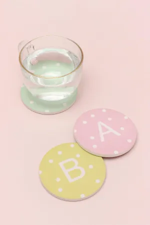 Alphabet Personalized Initials Ceramic White Polka Dot Anti Slip Cork Base Mug Cup Coaster