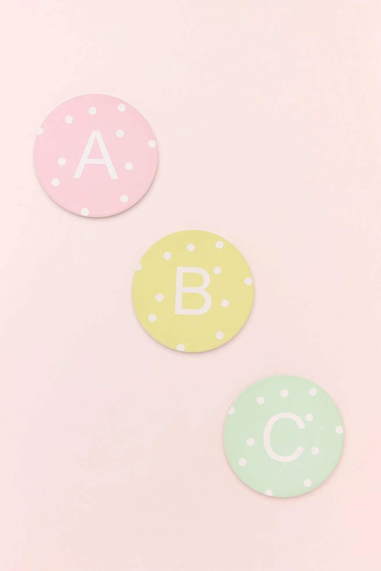 Alphabet Personalized Initials Ceramic White Polka Dot Anti Slip Cork Base Mug Cup Coaster