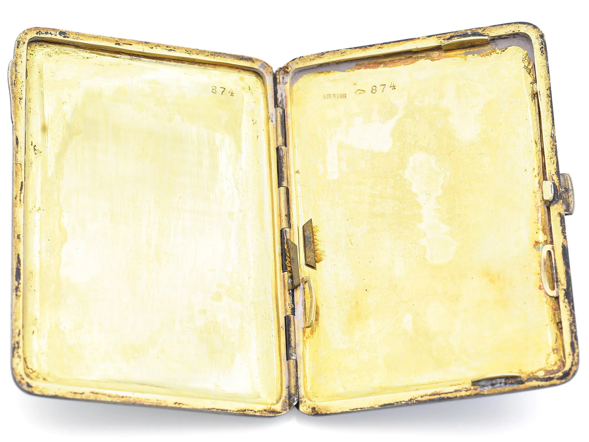 Antique 935 Sterling Silver Hand Painted Enamel Compact Box