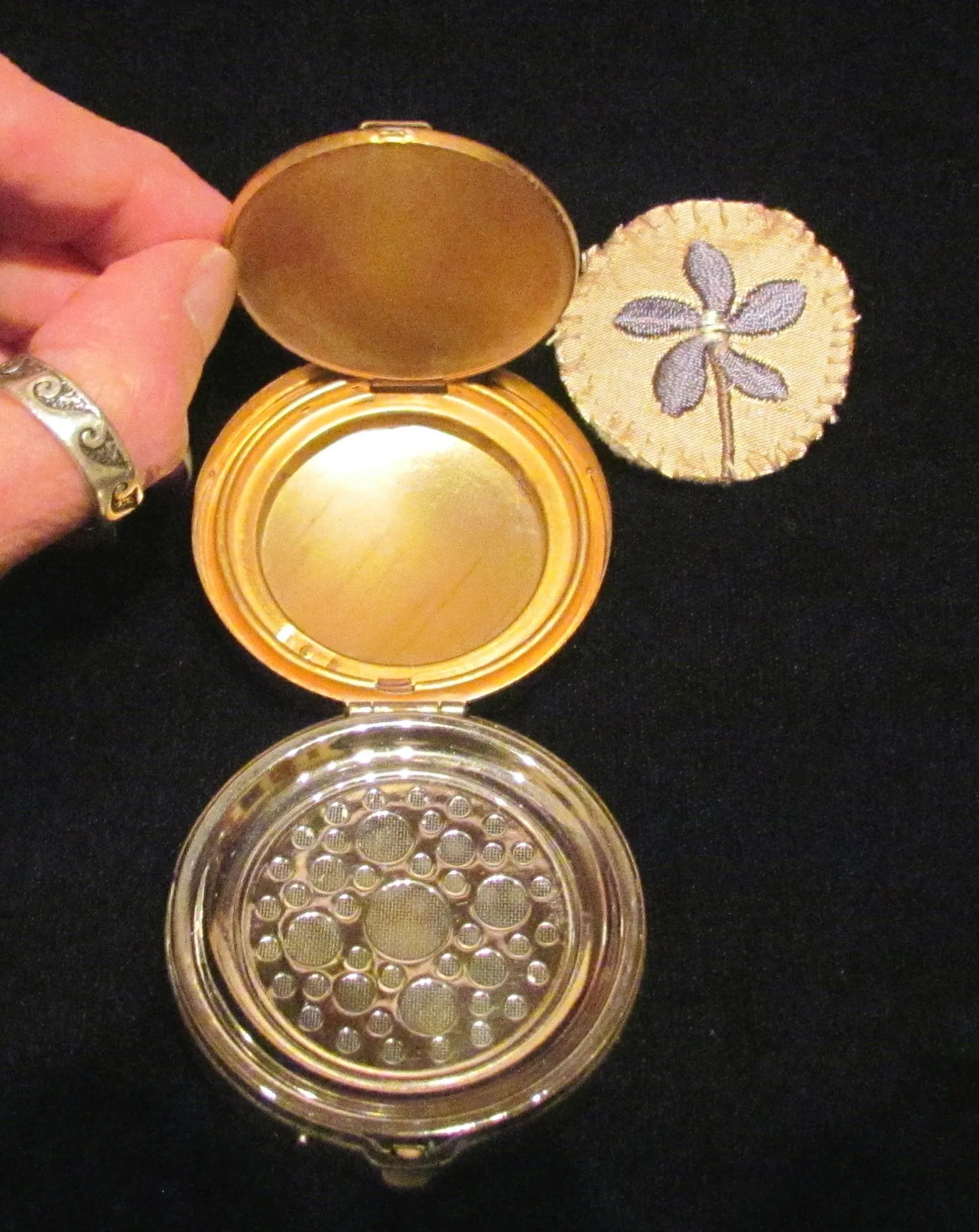 Antique Ormolu Jeweled Compact Unique Powder Box