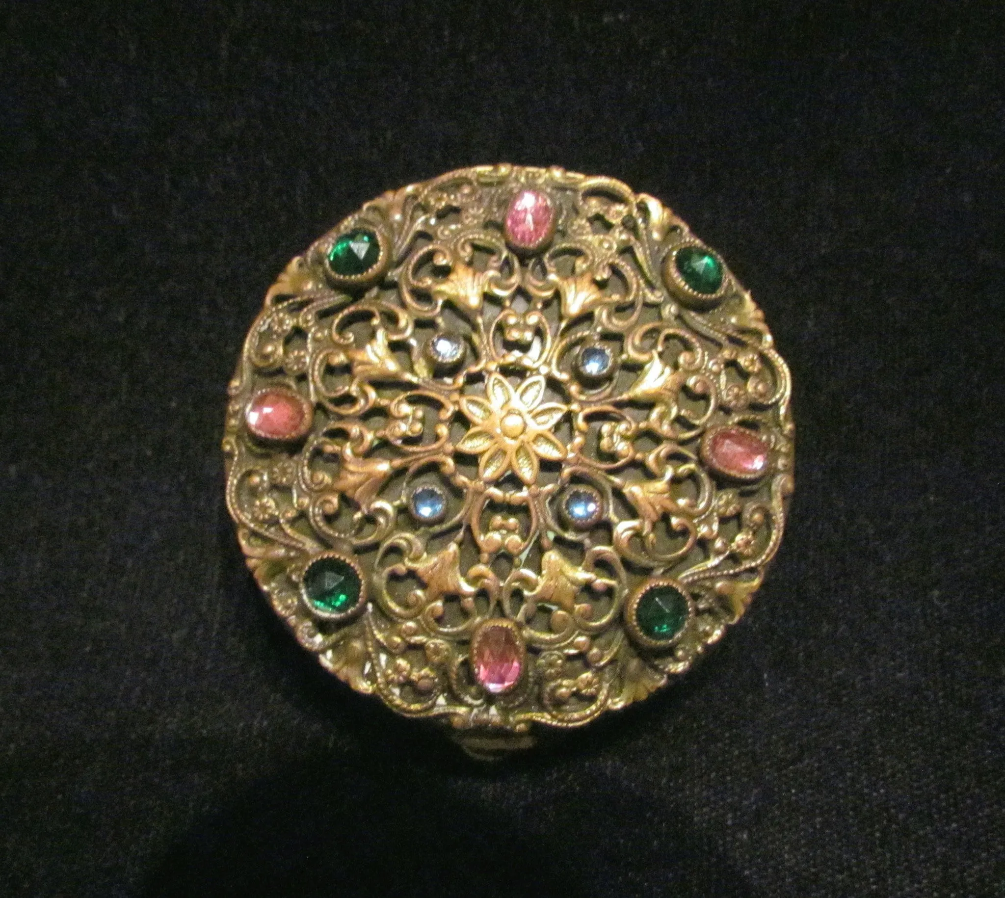 Antique Ormolu Jeweled Compact Unique Powder Box