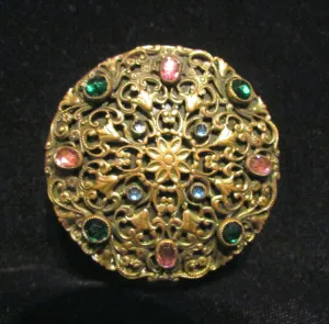 Antique Ormolu Jeweled Compact Unique Powder Box