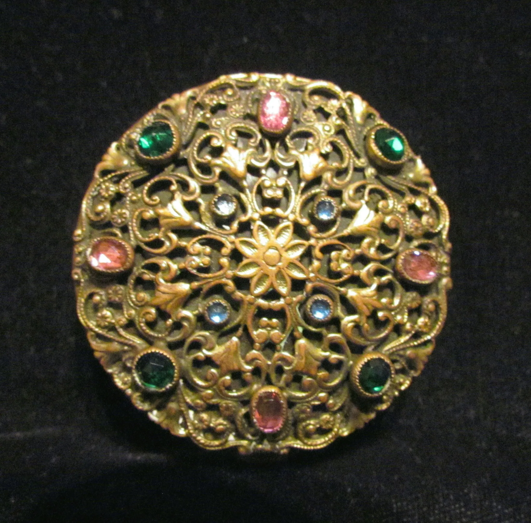 Antique Ormolu Jeweled Compact Unique Powder Box