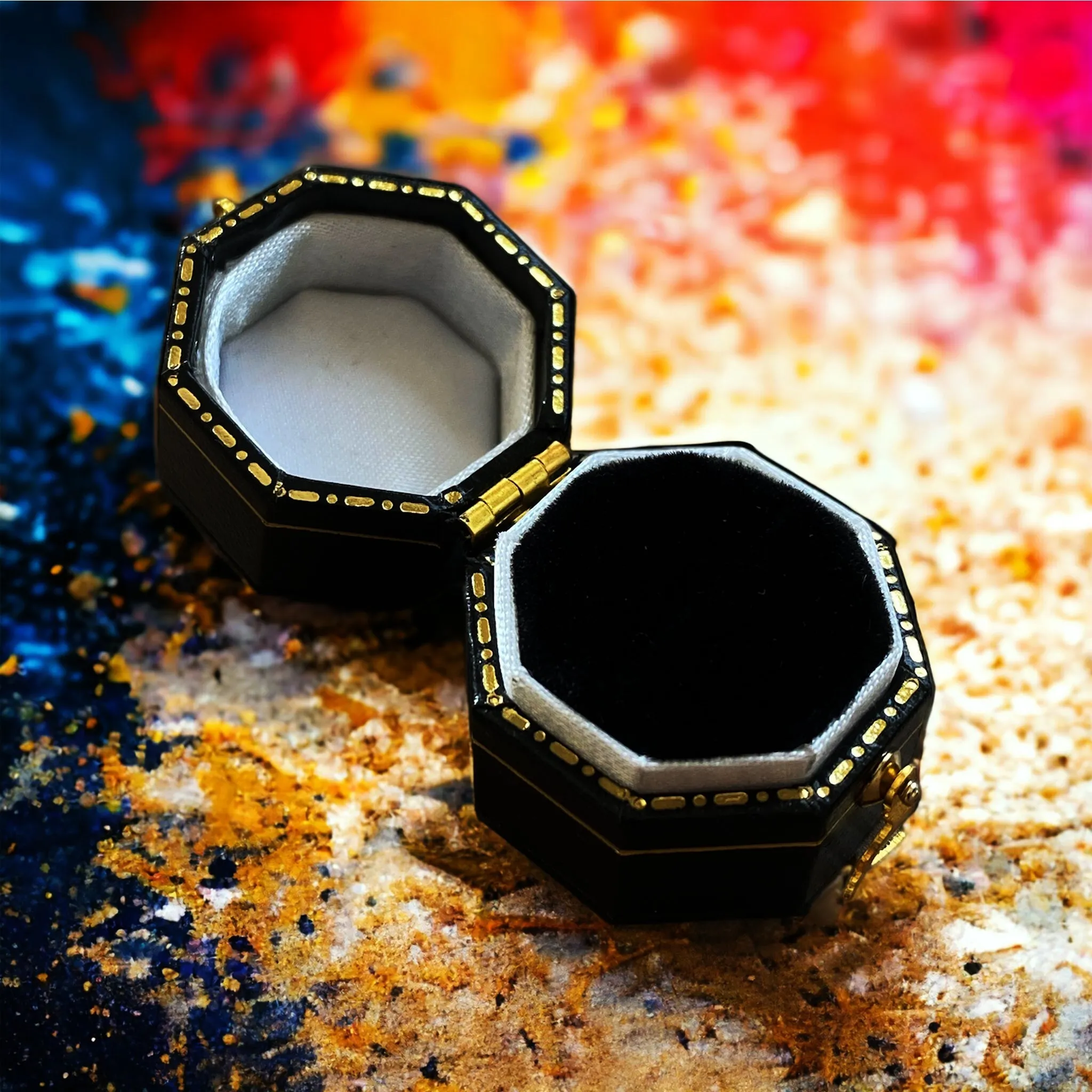Antique Style Hexagon Ring Box