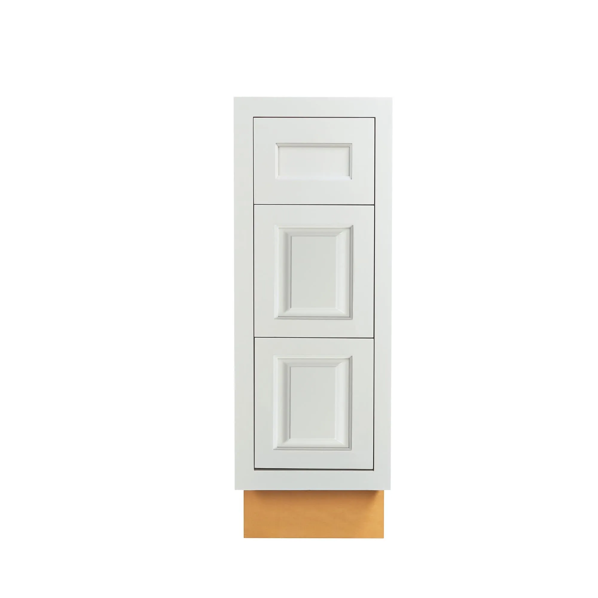 Bathroom Vanity 3 Drawer Base Vintage White Inset Raised Panel Cabinets - 21" Deep 12", 15" & 18" Wide