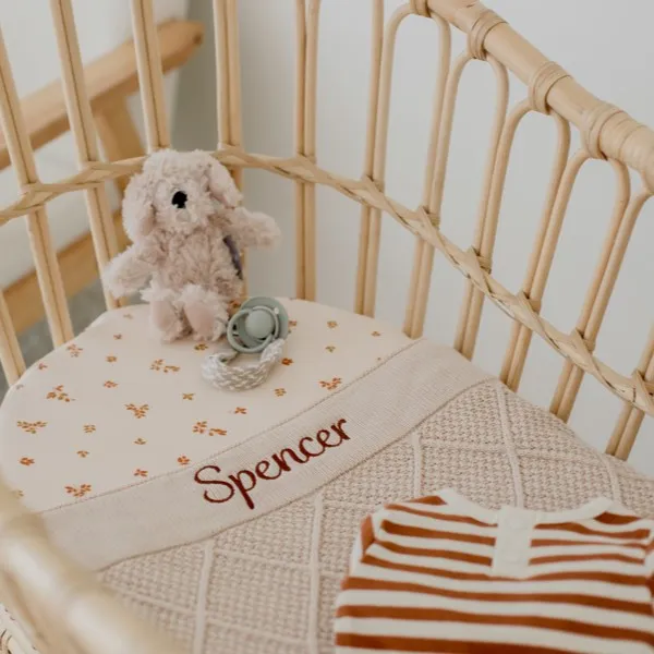 Beige Personalised Diamond Knit Baby Blanket