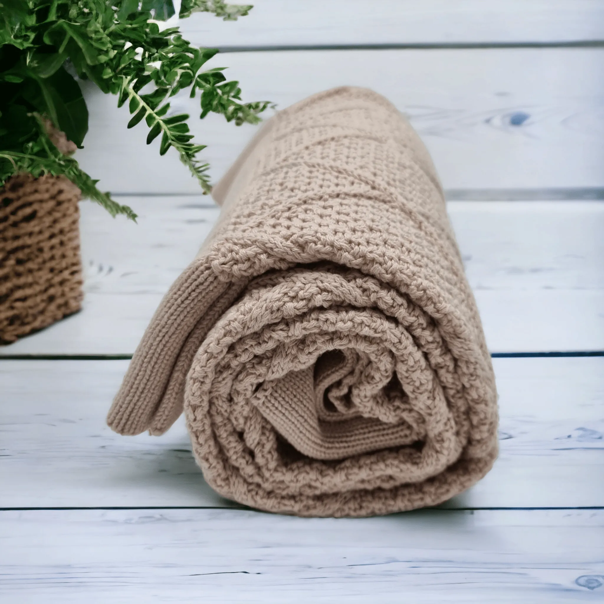 Beige Personalised Diamond Knit Baby Blanket