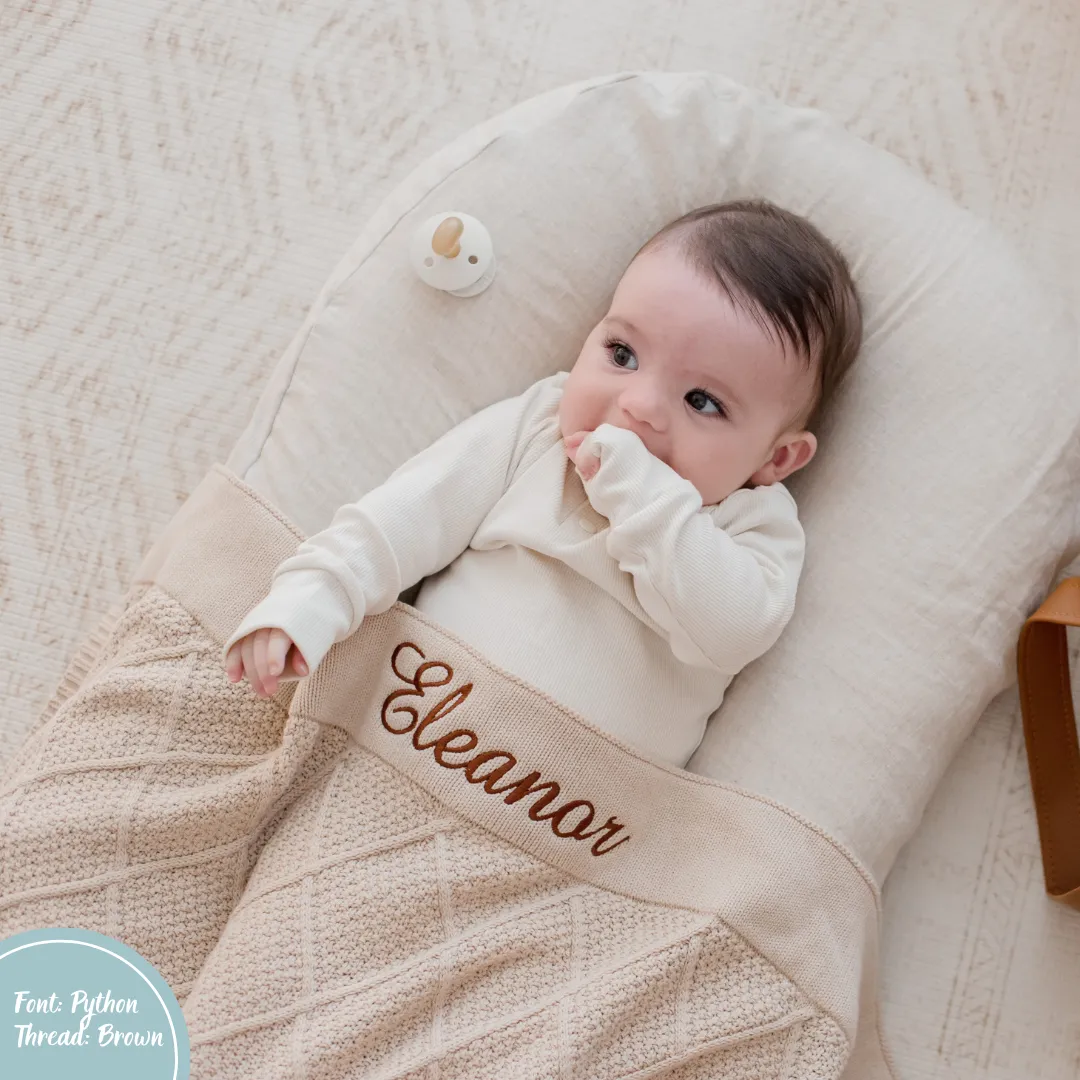 Beige Personalised Diamond Knit Baby Blanket