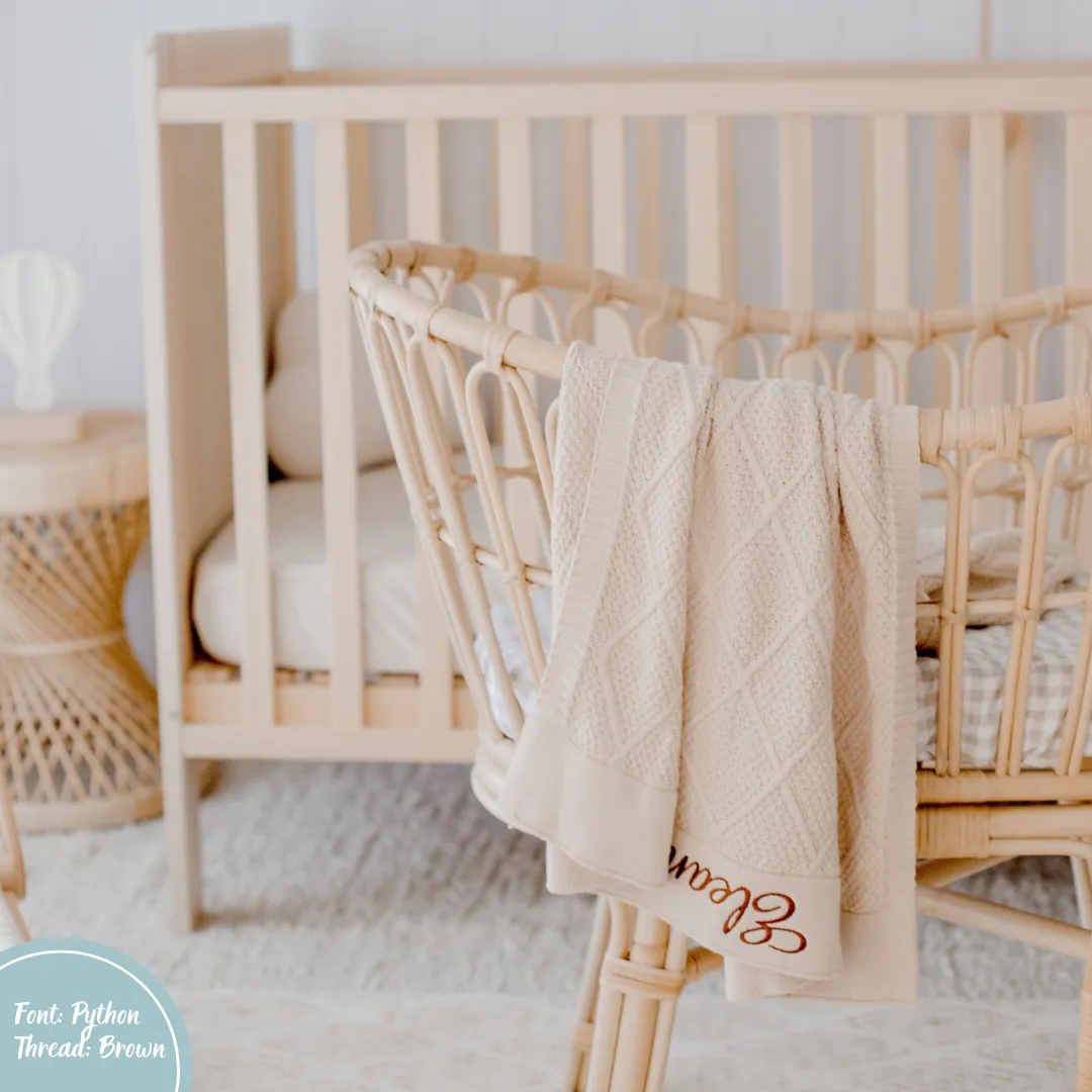 Beige Personalised Diamond Knit Baby Blanket