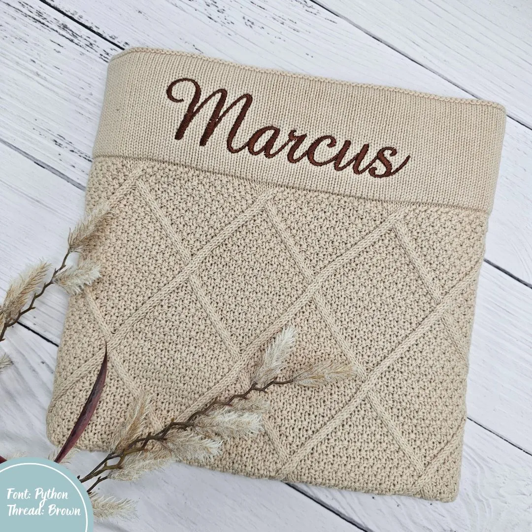 Beige Personalised Diamond Knit Baby Blanket