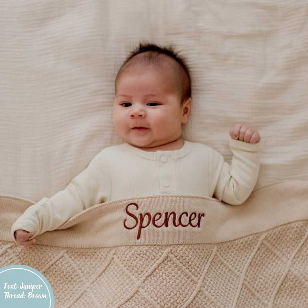 Beige Personalised Diamond Knit Baby Blanket