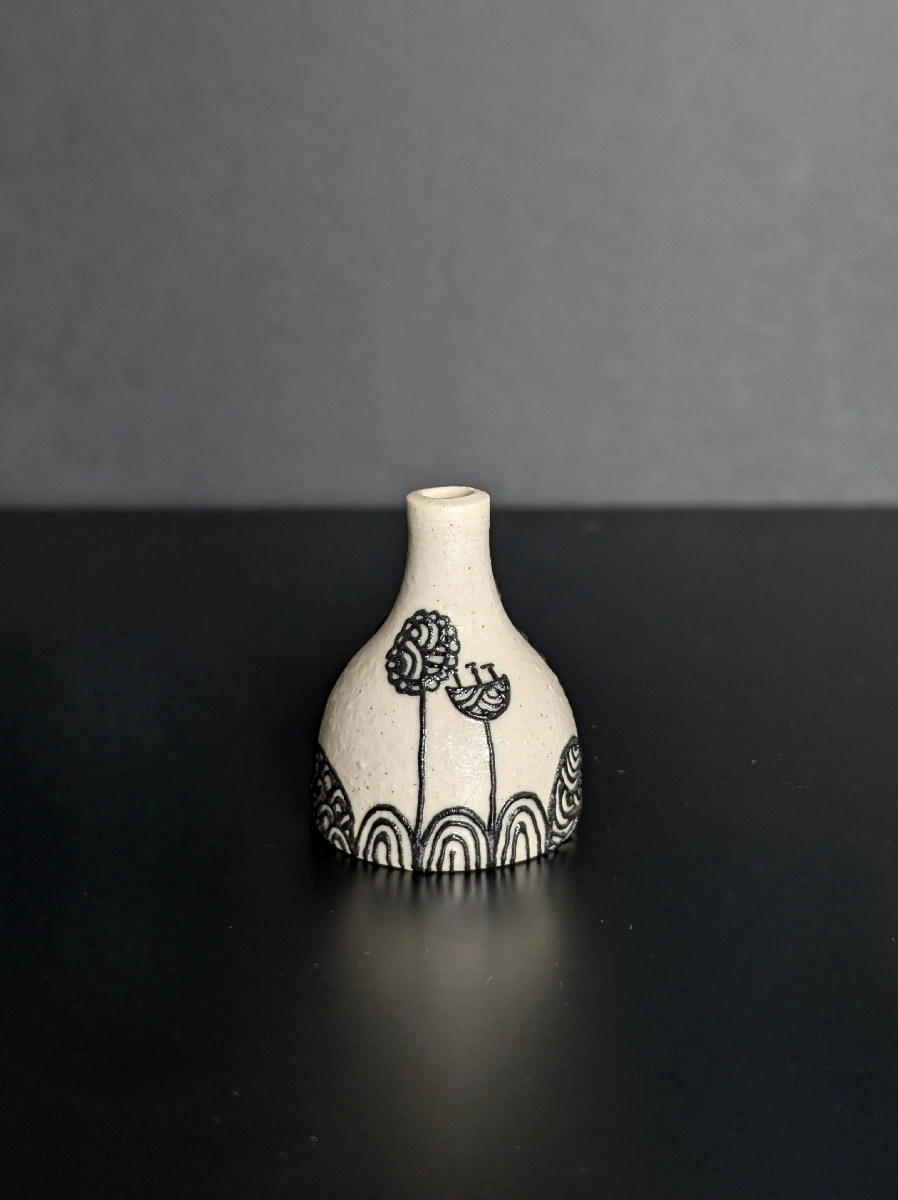 Black and White Landscape Slip Train Mini Vase (HHC64) by Hannah Heys